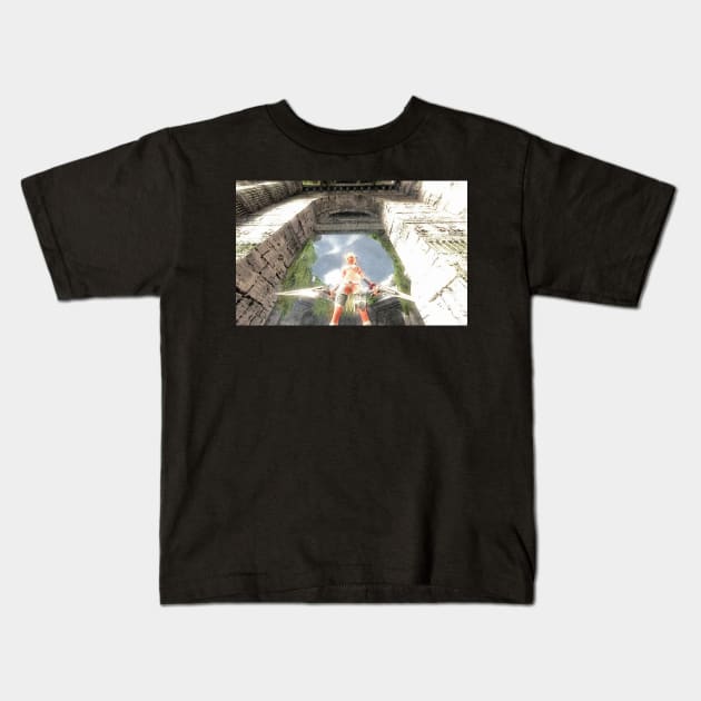 Exploring temple ruins Kids T-Shirt by foxxya